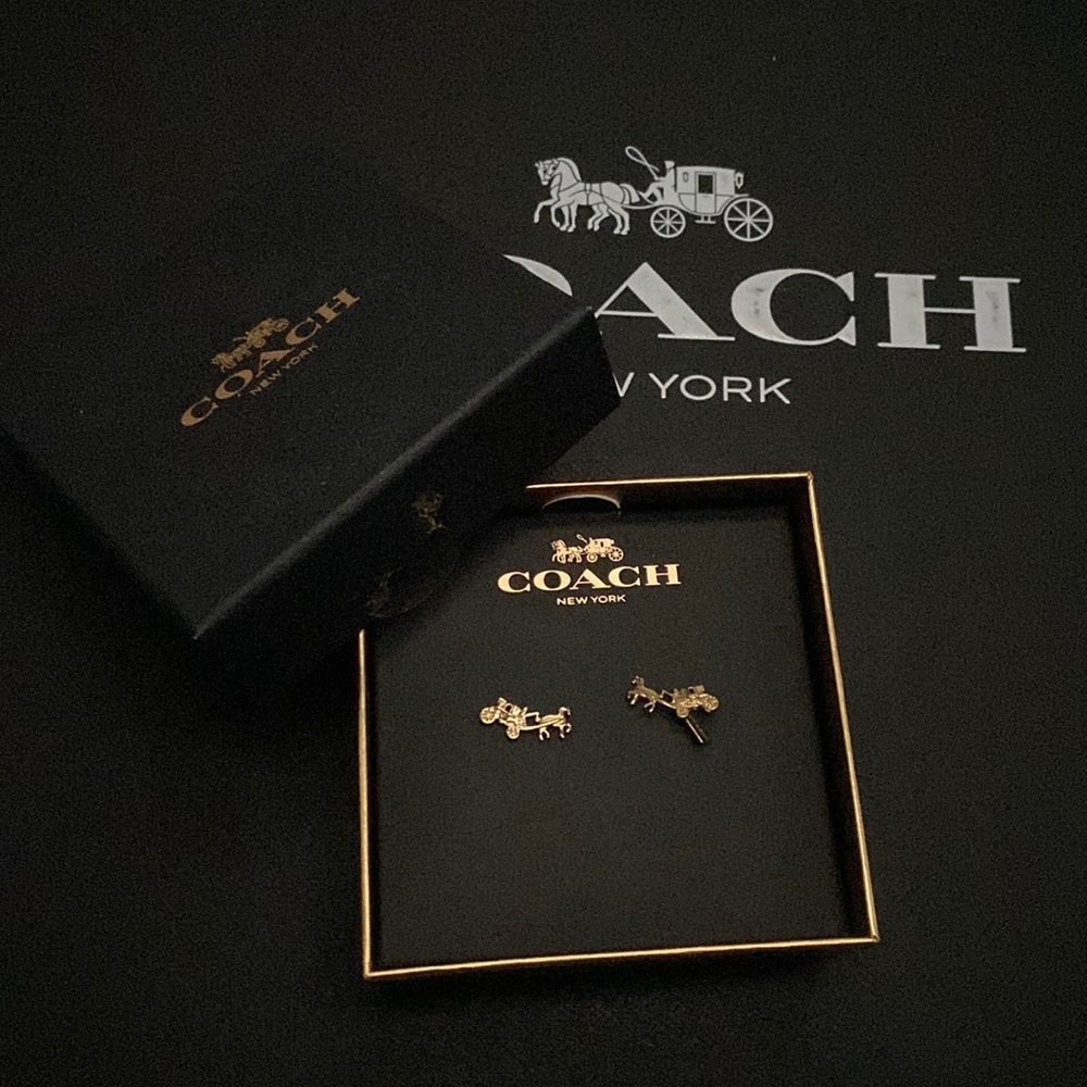 Coach Authentic Carriage Horse Gold Tone Pierced Stud Earrings F54895 - Picture 3 of 6